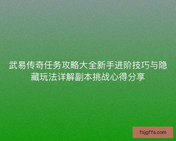 武易传奇任务攻略大全新手进阶技巧与隐藏玩法详解副本挑战心得分享