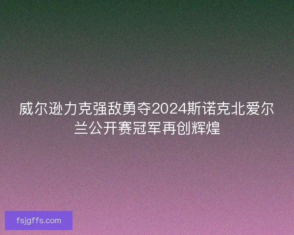 威尔逊力克强敌勇夺2024斯诺克北爱尔兰公开赛冠军再创辉煌